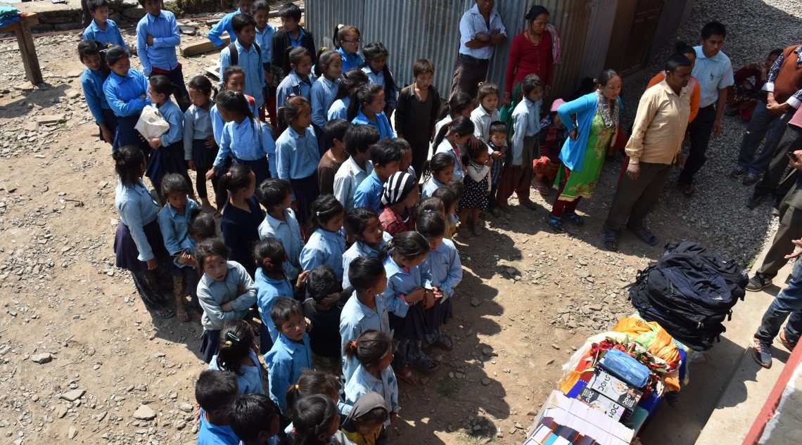 Donating educational materials for school child